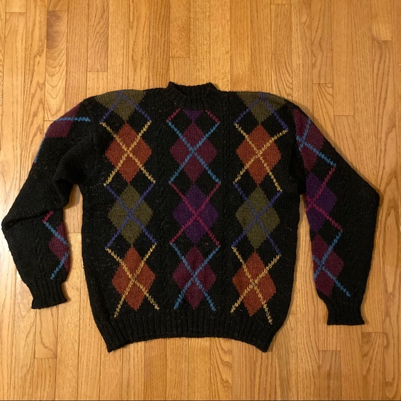 Tricot St. Raphael wool argyle sweater, mock neck - Picture 2 of 7